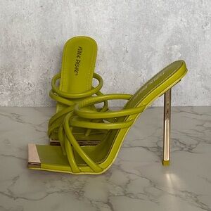 PUBLIC DESIRE "Coincidence" Yellow Green Neon Square Toe Stiletto. US Size 9